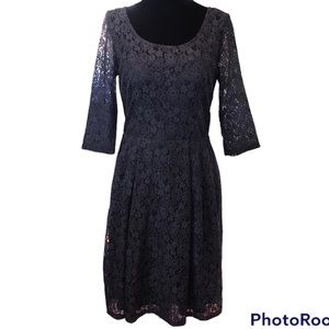 Betsey Johnson Womens Lace Scoop Neck Mini Dress Navy Blue size 6 3/4 Sleeves